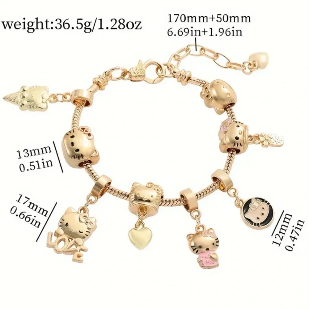 Sanrio Hello Kitty Charms Beaded Bracelet Japanese Anime Kitty Charm Bracelet